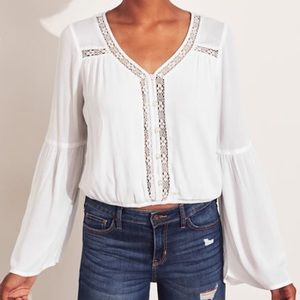 White Hollister Lace trim bell sleeve top